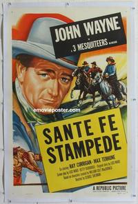 d426 JOHN WAYNE linen 1sh 1953 John Wayne, 3 Mesquiteers, Santa Fe Stampede!
