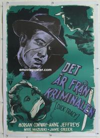 d058 DICK TRACY linen Swedish movie poster '45 cool Aberg artwork!
