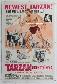 d442 TARZAN GOES TO INDIA linen one-sheet movie poster '62 Jock Mahoney