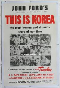 d446 THIS IS KOREA linen one-sheet movie poster '51 John Ford documentary!