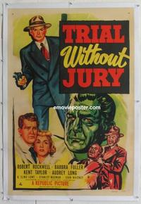 d451 TRIAL WITHOUT JURY linen one-sheet movie poster '50 crime thriller!