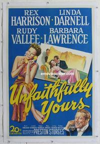 d455 UNFAITHFULLY YOURS linen one-sheet movie poster '48 Preston Sturges