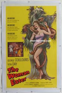 d464 WOMAN EATER linen one-sheet movie poster '59 tree monster eats women!