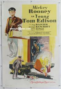 d469 YOUNG TOM EDISON linen one-sheet movie poster '40 Mickey Rooney