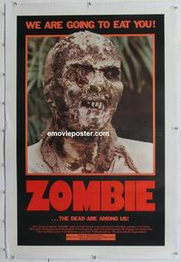 d471 ZOMBIE linen one-sheet movie poster '79 classic Lucio Fulci horror!