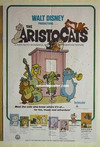 e088 ARISTOCATS Australian one-sheet movie poster '71 Walt Disney feline cartoon!