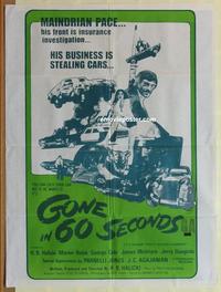 e188 GONE IN 60 SECONDS Australian one-sheet movie poster '74 car theft!