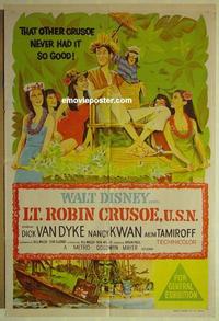 e247 LT ROBIN CRUSOE USN Australian one-sheet movie poster '66 Disney, Van Dyke