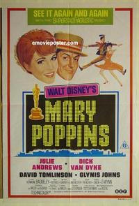 e258 MARY POPPINS Australian one-sheet movie poster R73 Julie Andrews, Disney