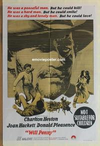 e387 WILL PENNY Australian one-sheet movie poster '68 Charlton Heston, Hackett