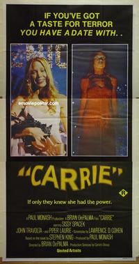 e040 CARRIE Aust three-sheet movie poster '76 Sissy Spacek, Stephen King