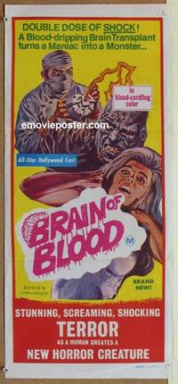 e477 BRAIN OF BLOOD Australian daybill movie poster '72 Al Adamson, horror!