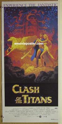 e523 CLASH OF THE TITANS Australian daybill movie poster '81 Hildebrandt