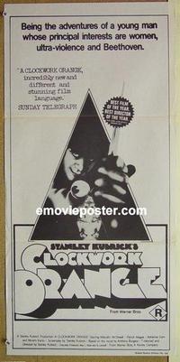 e065 CLOCKWORK ORANGE New Zealand daybill movie poster '72 Kubrick