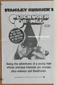 e063 CLOCKWORK ORANGE New Zealand movie window card '72 Stanley Kubrick