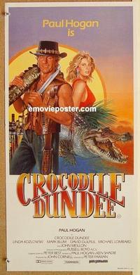 e540 CROCODILE DUNDEE Australian daybill movie poster '86 different art!