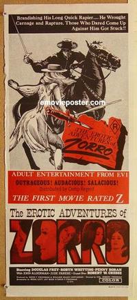 e572 EROTIC ADVENTURES OF ZORRO Australian daybill movie poster '72 adult!