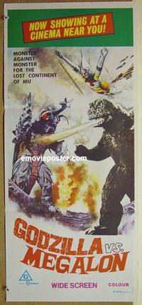 e636 GODZILLA VS MEGALON Australian daybill movie poster '76 Toho, sci-fi
