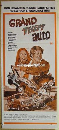 e643 GRAND THEFT AUTO Australian daybill movie poster '77 Howard, Corman