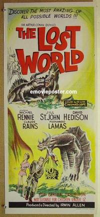 e791 LOST WORLD Australian daybill movie poster '60 Rennie, dinosaurs!