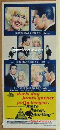 e848 MOVE OVER DARLING Australian daybill movie poster '64 Garner, Doris Day