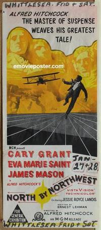 e871 NORTH BY NORTHWEST Australian daybill movie poster R66 Grant, Hitchcock