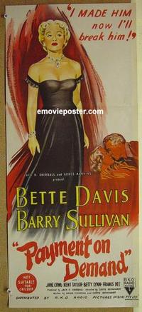 e895 PAYMENT ON DEMAND Australian daybill movie poster '51 Bette Davis
