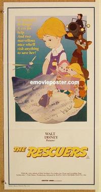 e955 RESCUERS Australian daybill movie poster R80s Walt Disney mice cartoon!