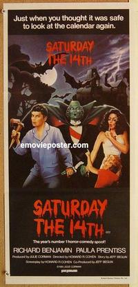 e992 SATURDAY THE 14th Australian daybill movie poster '81 horror spoof!
