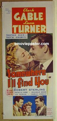f028 SOMEWHERE I'LL FIND YOU Australian daybill movie poster '42 Lana Turner