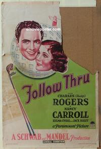 e009 FOLLOW THRU one-sheet movie poster '30 Rogers & Carroll golfing!