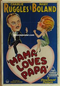e005 MAMA LOVES PAPA Australian one-sheet movie poster '33 Ruggles, Boland