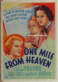 e001 ONE MILE FROM HEAVEN Australian one-sheet movie poster '37 Claire Trevor