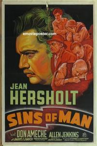 e011 SINS OF MAN one-sheet movie poster '36 Jean Hersholt, Don Ameche