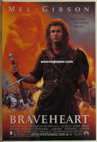 g084 BRAVEHEART DS advance one-sheet movie poster '95 Mel Gibson, Scotland