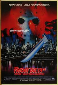 g195 FRIDAY THE 13th 8 advance one-sheet movie poster '89 recalled style!