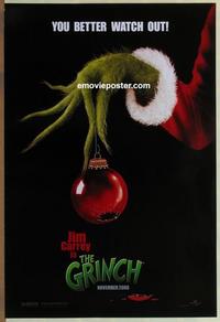 g232 HOW THE GRINCH STOLE CHRISTMAS DS teaser one-sheet movie poster '00