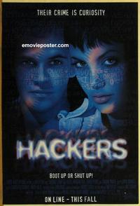 g214 HACKERS DS advance one-sheet movie poster '95 Angelina Jolie, sci-fi!