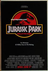 g261 JURASSIC PARK DS advance one-sheet movie poster '93 Spielberg, dinosaurs