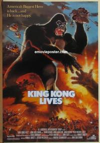 g268 KING KONG LIVES one-sheet movie poster '86 huge ape and army!