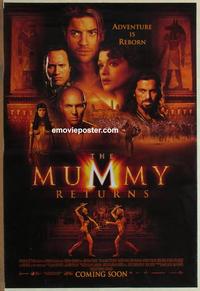 g323 MUMMY RETURNS DS advance one-sheet movie poster '01 Brendan Fraser