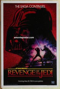f024 RETURN OF THE JEDI dated 'Revenge' teaser one-sheet movie poster '83