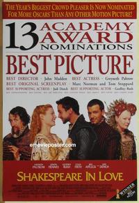 g403 SHAKESPEARE IN LOVE DS one-sheet movie poster '98 Paltrow, Ben Affleck
