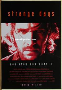 g455 STRANGE DAYS red style advance 1sh '95 close-up of Ralph Fiennes, you know you want it!