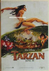 g468 TARZAN DS advance one-sheet movie poster '99 cool Disney jungle image!