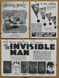 f387 UNIVERSAL WEEKLY movie trade magazine 8-12-33 Invisible Man!