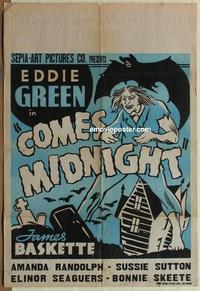 h033 COMES MIDNIGHT 1sheet '40 cool black horror image!