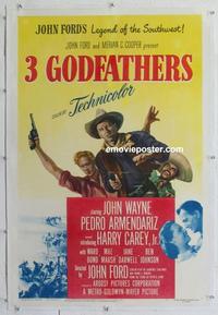 k247 3 GODFATHERS linen one-sheet movie poster '49 John Wayne, Ford