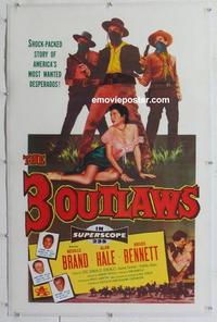 k248 3 OUTLAWS linen one-sheet movie poster '56 Neville Brand, Alan Hale Jr