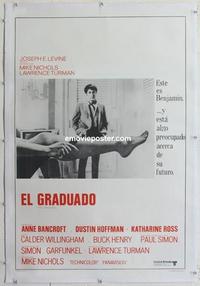 k218 GRADUATE linen Argentinean movie poster '68 classic image of Dustin Hoffman & Anne Bancroft's sexy leg!